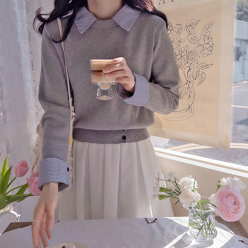 [LABEL][New Colors Added!] Francia Soft Spandex Collar Layered Button Knit [Size: F (55~66)]