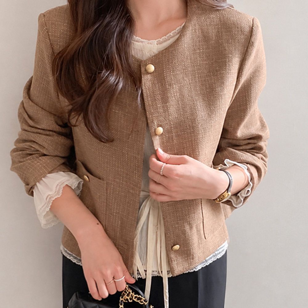 Odette No collar Tweed Jacket[size:F(55~66)]