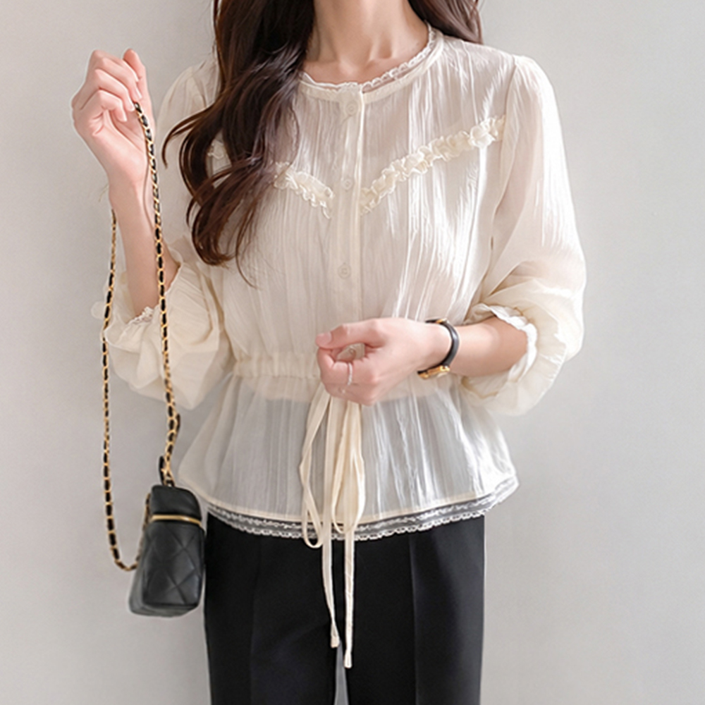 [New Arrival Special 20% Sale] MADE LIN Corelin Diagonal Race Shirred String Blouse [size:F(55~66)]