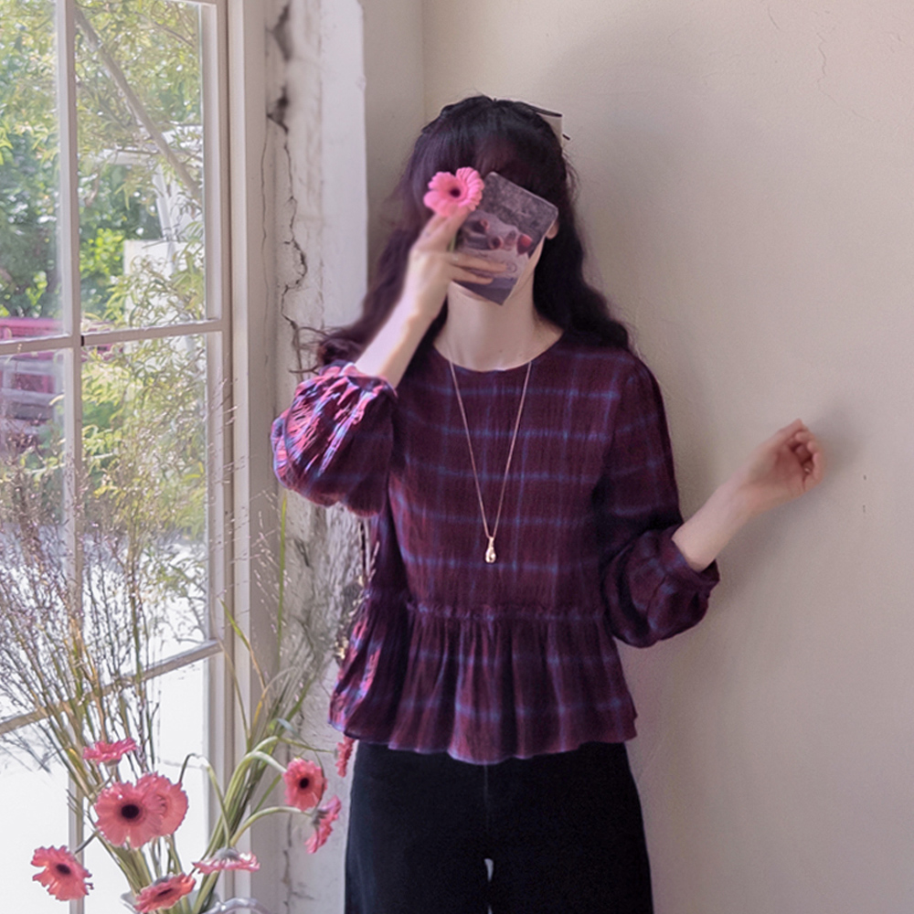 [LABEL] Seasoning Check Lovely Waist Shirring Subtle Wrinkle Blouse [size:F(55~66)]
