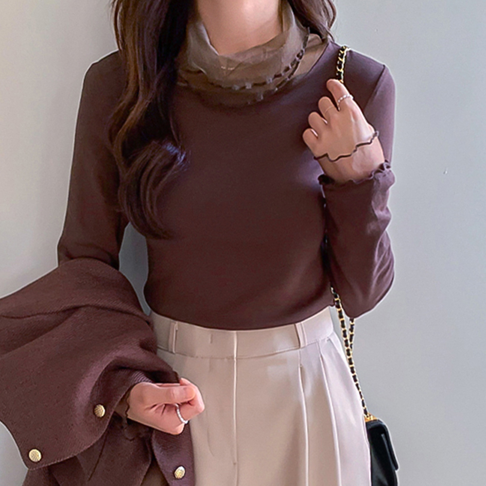 [layered item] Giselle See-through look Mesh layered Paula T-shirt[size:F(55~66)]