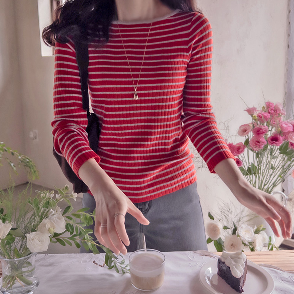 Clomy Ribbed Striped Soft Stretch Delicate Fit Knit [size:F(55~66)]