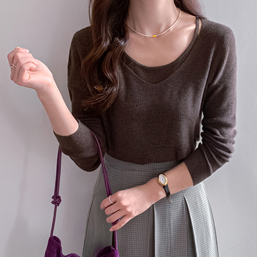 Imogen layered V-neck corrugated knit [size:F(55~66)]