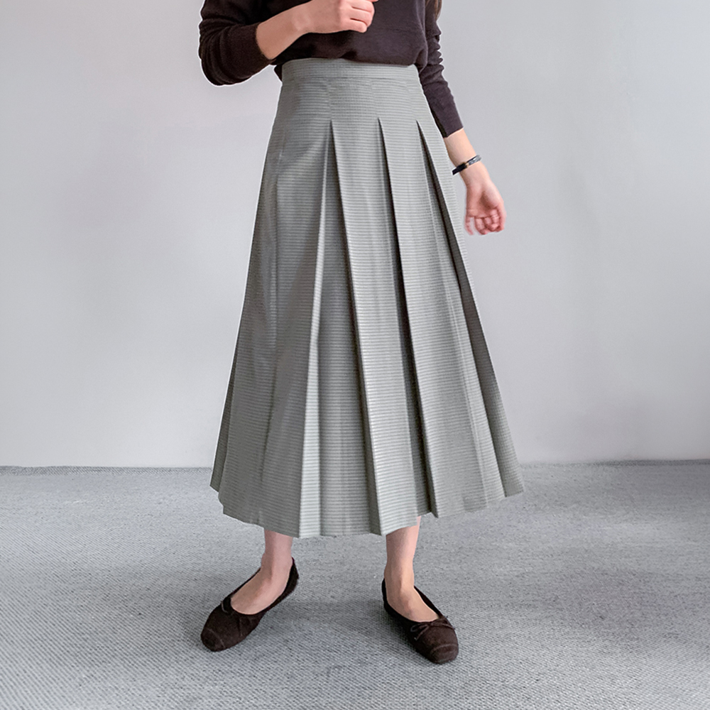 [New Arrival Special 12% Sale] MADE LIN My Day Small Check Pleats Long Skirt [size:S,M]