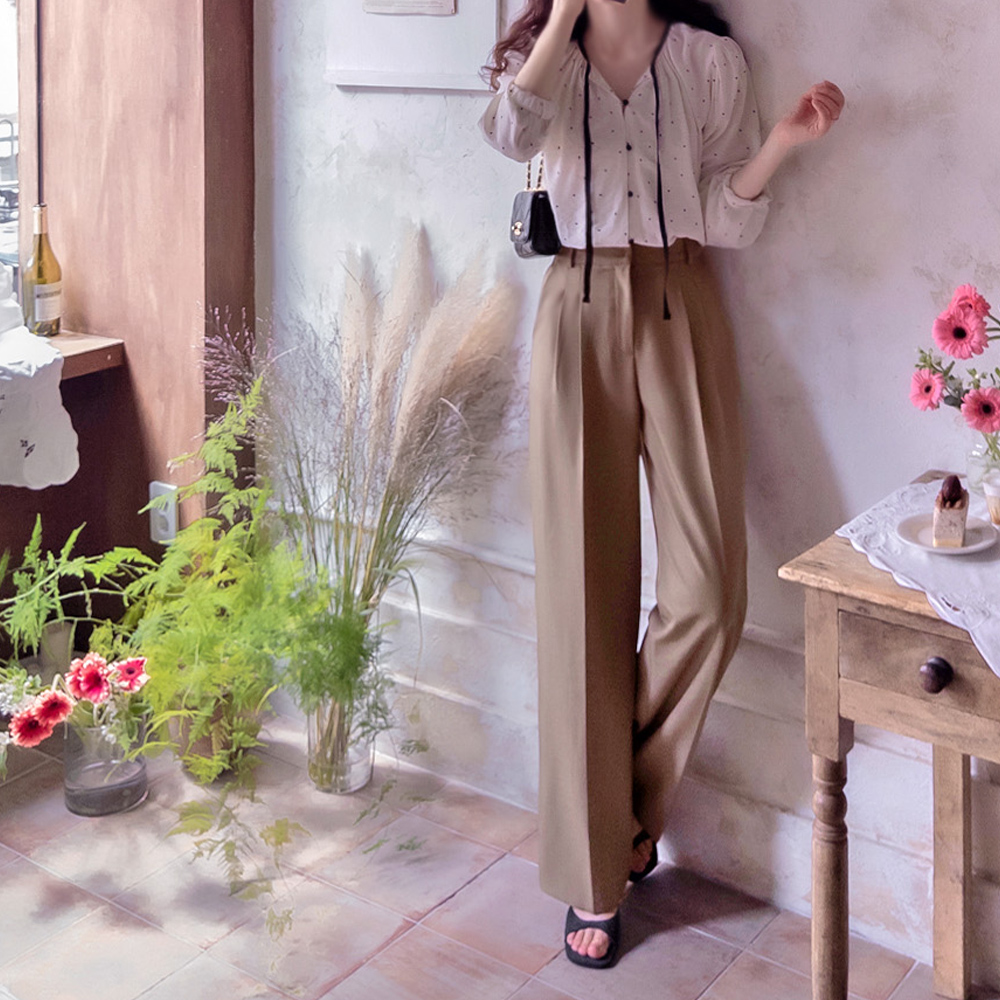 [Best Deal 9,000 KRW Off] <FONT color=#5a3954>MADE LIN</font> [Autumn Colors] Aivin Semi-Wide Double-Pleat Spandex Slacks [size:S,M,L] 