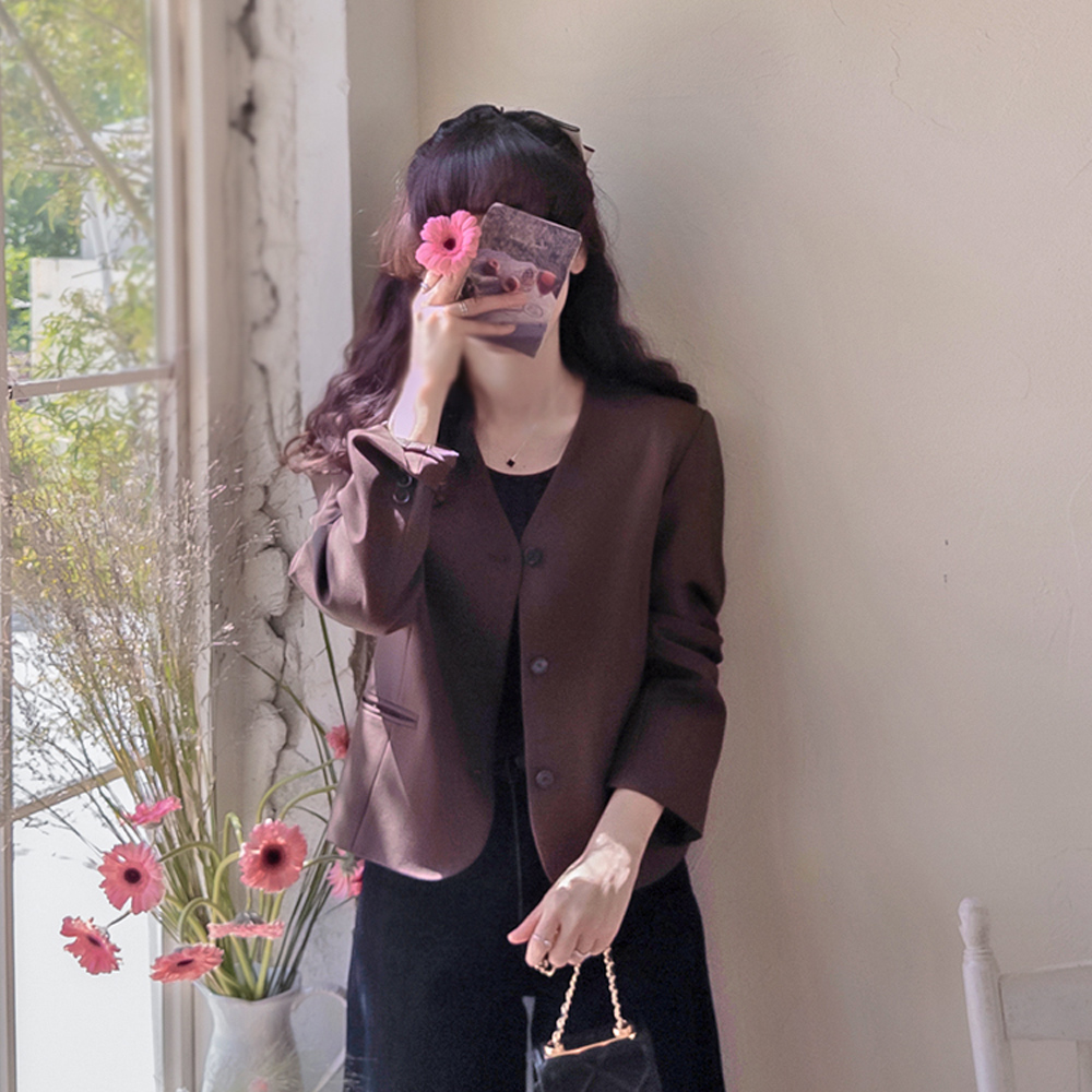 [New Arrival Special 15% Off] <FONT color=#5a3954>MADE LIN</font> Mernia No Collar Delicate Line Luxury Jacket [size:F(55),L(66~77)]