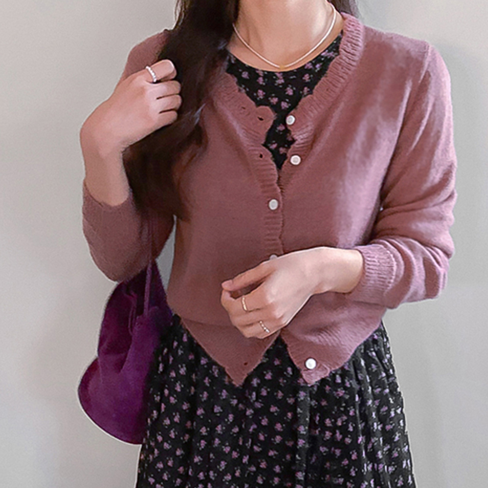 Maple Cozy Warm Wavy Frill Neck Cardigan [size:F(55~66)]