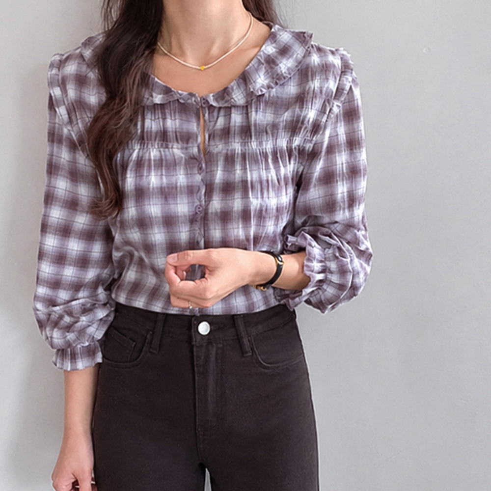 Ella Gobang Check Freel Blouse [size:F(55~66.5)]