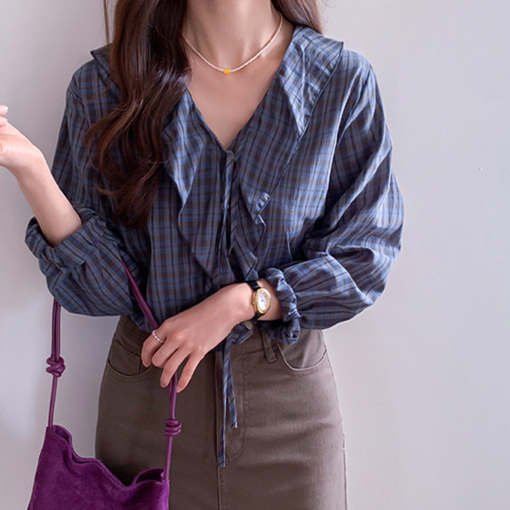 Isobel Ruffle Strap Check Blouse[size:F(55~66)]