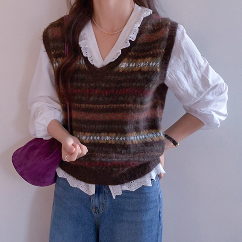 Oden Postac Cozy Fair Isle Jacquard V-Neck Knit Vest [size:F(55~66)]
