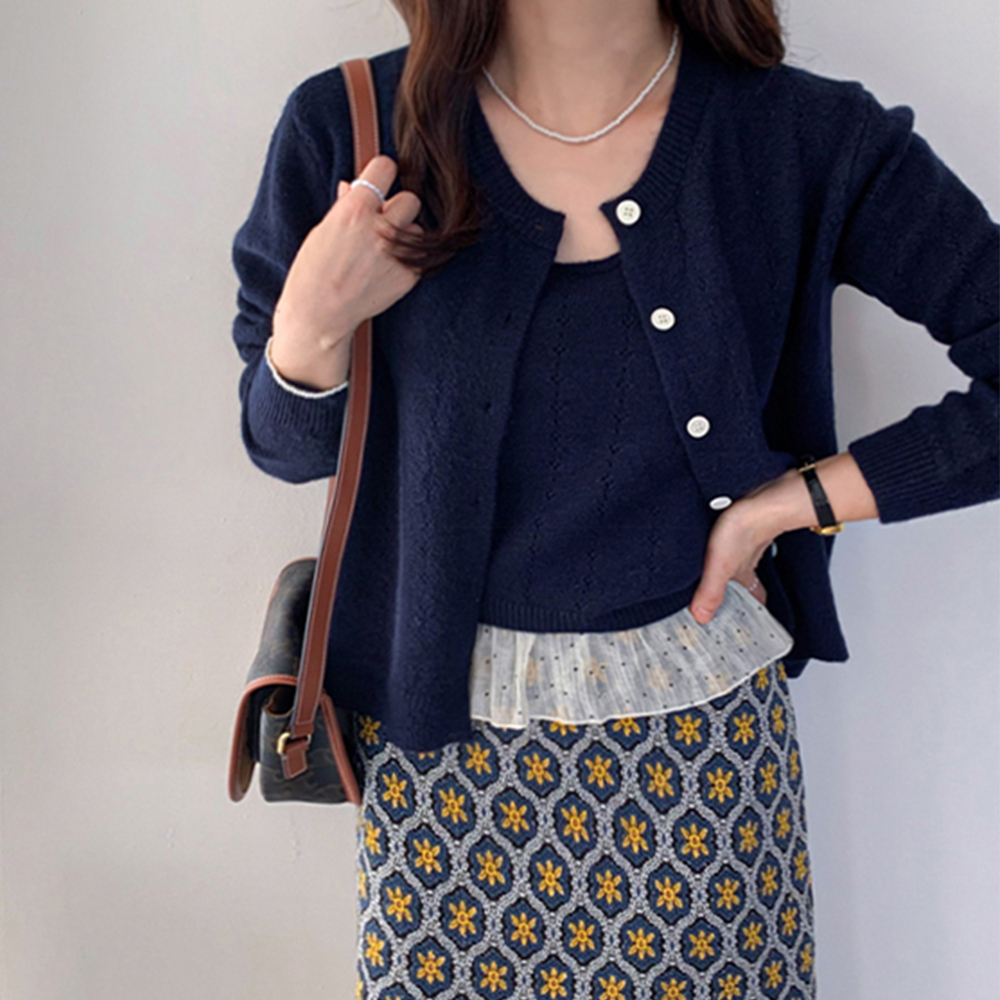 [Sleeveless shirts+CardiganSET] Adele Hem Dot Freel Knit Cardigan Sleeveless shirtsSET[size:F(55~66)]