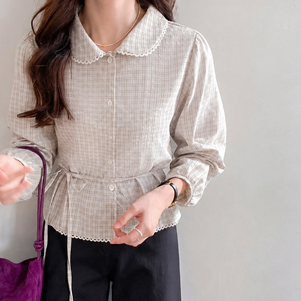 [New Arrival Special 20% Sale] MADE LIN Riosa Lovely Check Race Kara Blouse [size:F(55~66)]