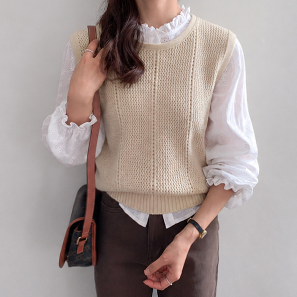 Camilla Vertical Stripe Fine Punching Knit Vest [size:F(55~66)]
