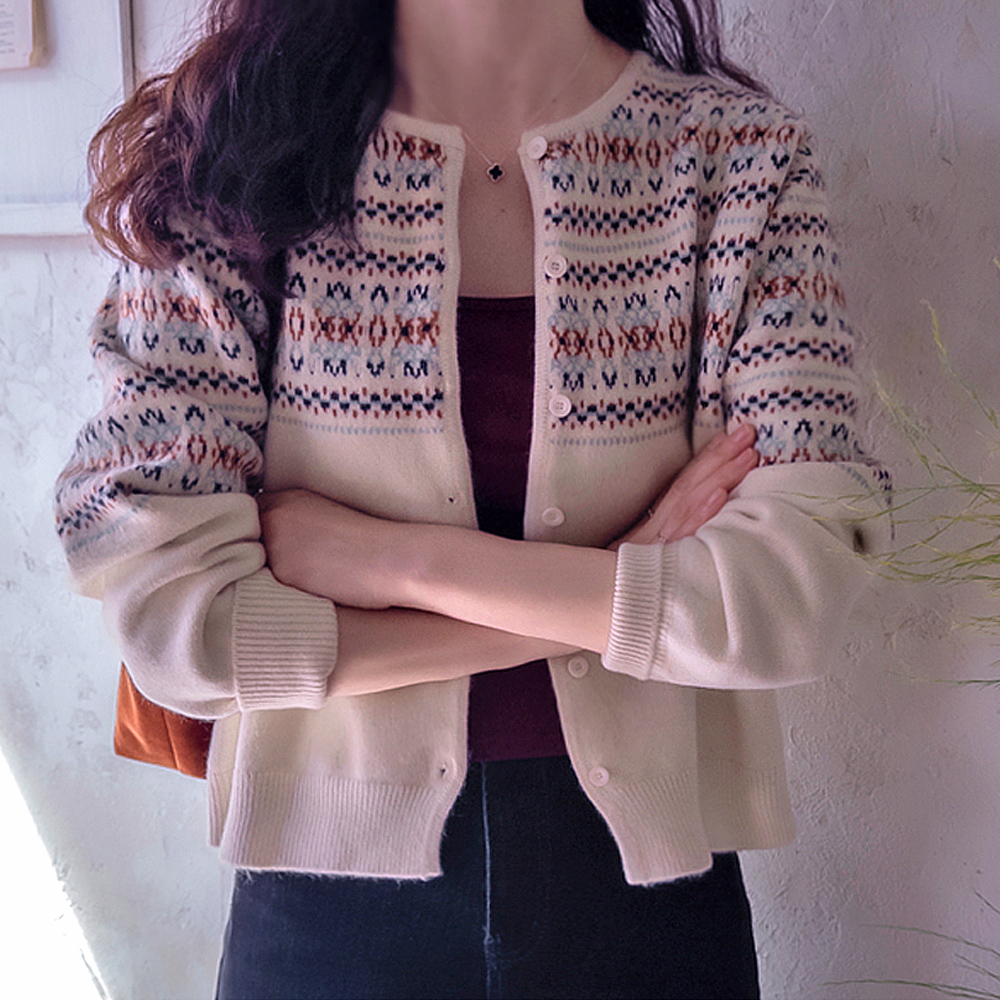 Embroidered Nordic Moist Stretch Soft Cardigan [size:F(55~66)]