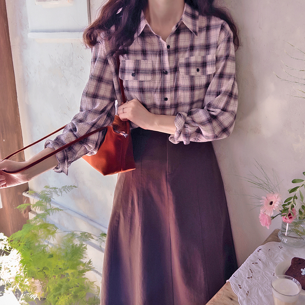 Roycheck N Pocket Subtle Wrinkle Tencel Blouse [size:F(55~66)]