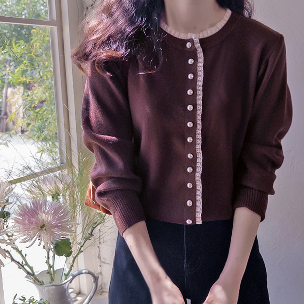 Cransby Lace Neck Lovely Soft Spandex Cardigan [size:F(55~66)]