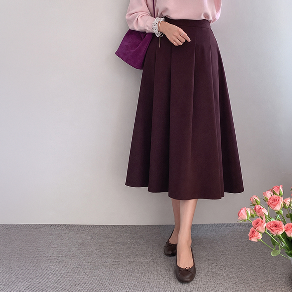 [Comfortable Elastic Waist] Glace Classic Long Pintuck Aline Skirt [Size: F (55~66.5)]
