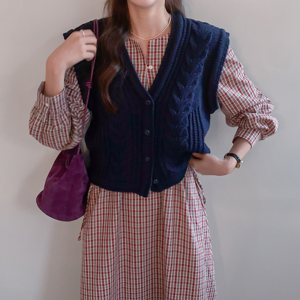 Nev Cable V-Neck Knit Vest [size:F(55~66)]