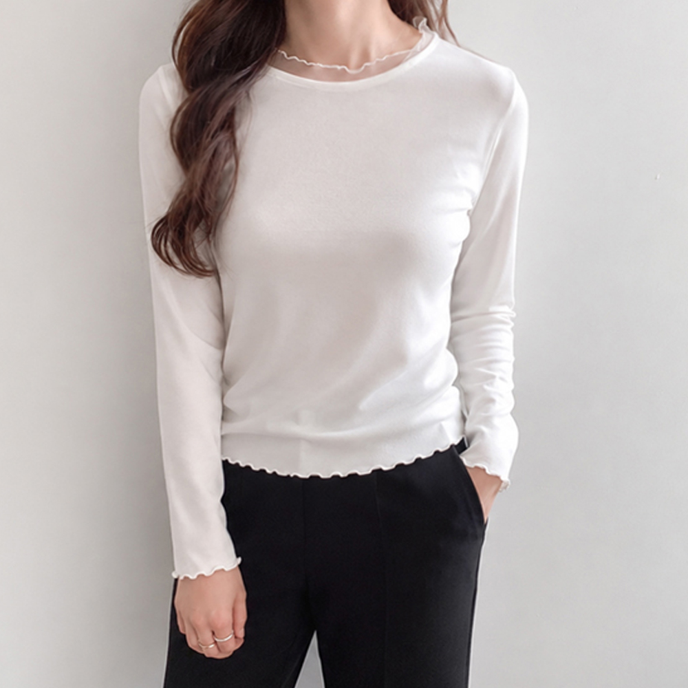 Jue Delicate Wave See-through Look Neck Frill Layered T-shirt [size:F(55~66)]