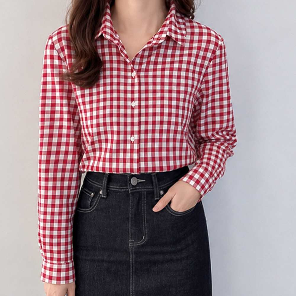 [New Arrival Super Special 16% Sale] MADE LIN Floor Gingham Check Hwitturu Shirt [size: F (55~66)]