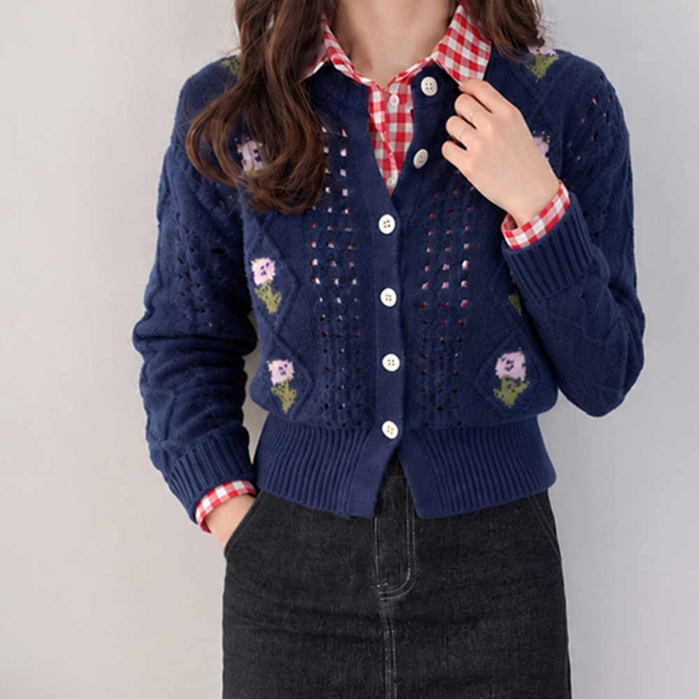 Natalie Twiddle Flower Embroidery Punching Round Cardigan [size:F(55~66)]