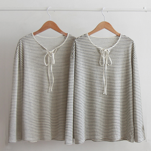 [Special Sale 30% ★ Limited Quantity] Final Season Striped Cute Neck Styling Tee [size: F (55~66)]