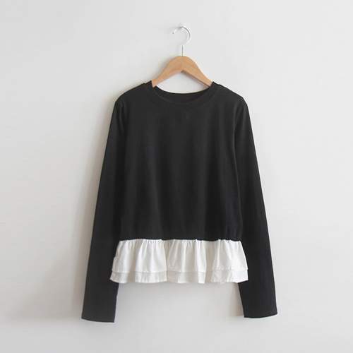 [Special Sale 30% ★ Limited Quantity] Phase Lovely Color Block Shirring Styling Tee [Size: F (55~66)]