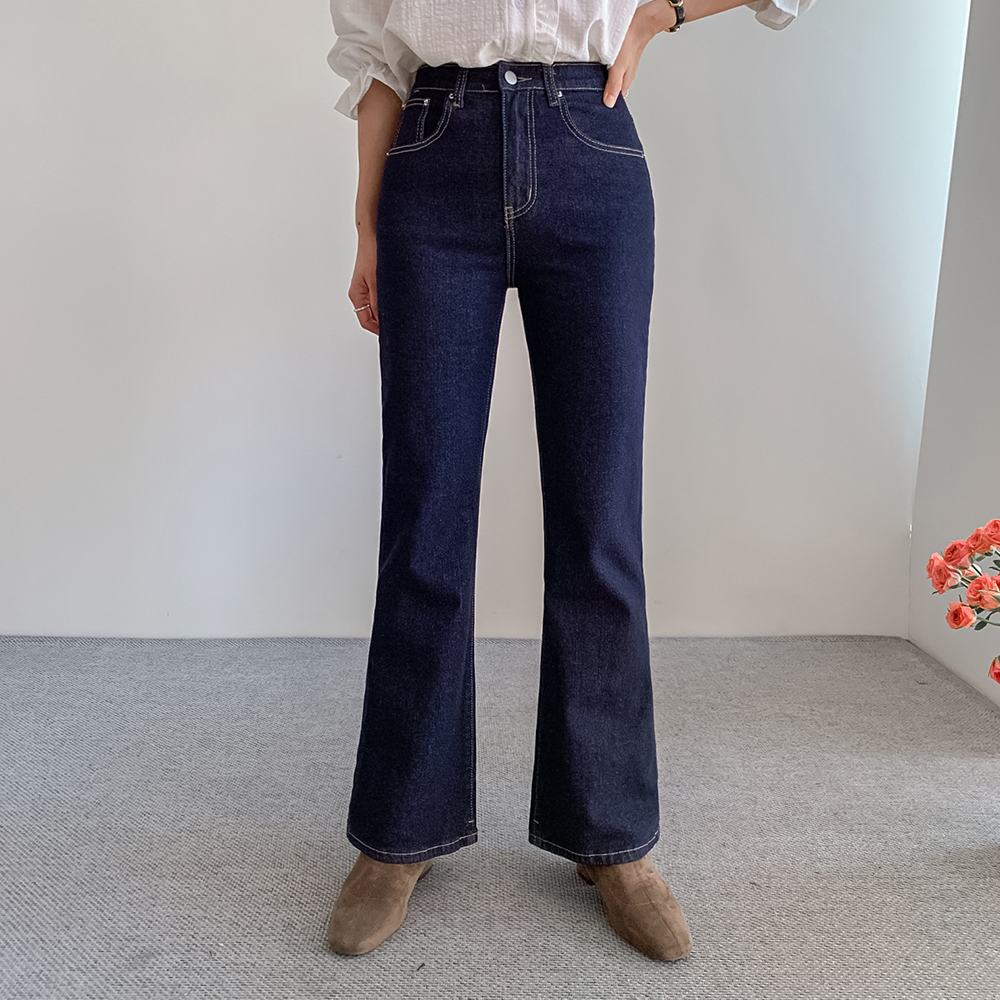Celebrity Fit Non-Faded Raw Denim Boot Cut Pants (Short,Basic,Long)[size:S,M,L,XL,2XL]