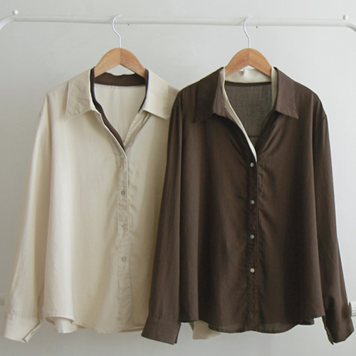 [Special Sale 30% ★ Limited Quantity] Andypel Layered Contrast Neck Delicate Fit Tencel Shirt [Size: F (55~66)]