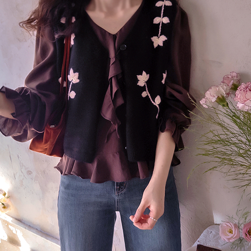 Annlead Lovely 3D Flower Embroidery Knit Vest [size:F(55~66)]