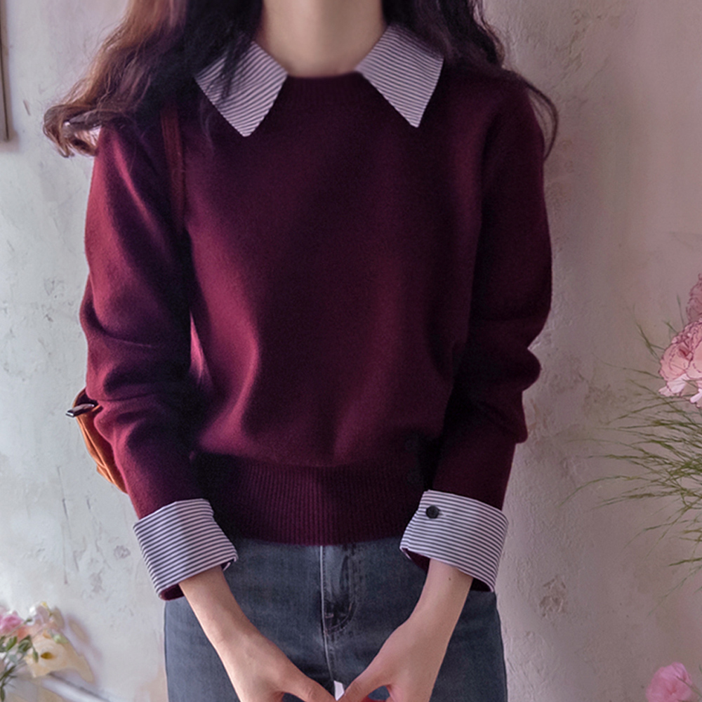 [LABEL][New Autumn Arrival!] New Francia Soft Spandex Collar Layered Button Knit [size:F(55~66)]