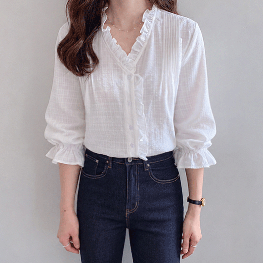 Pure Freel V-Neck Textured Blouse [size:F(55~66)]