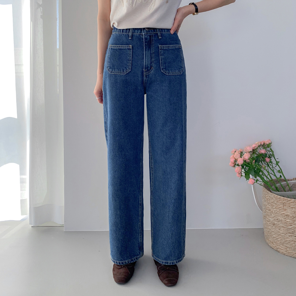 Breeze Front Pocket Straight Wide Fit Denim Pants [size:S,M,L]