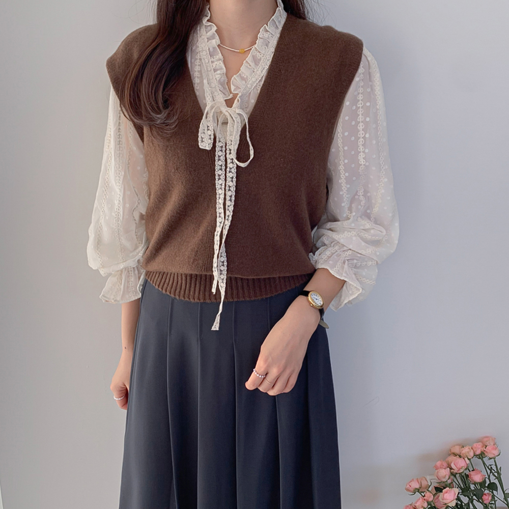 Classy V-Neck Wool Vest [size:F(55~66)]