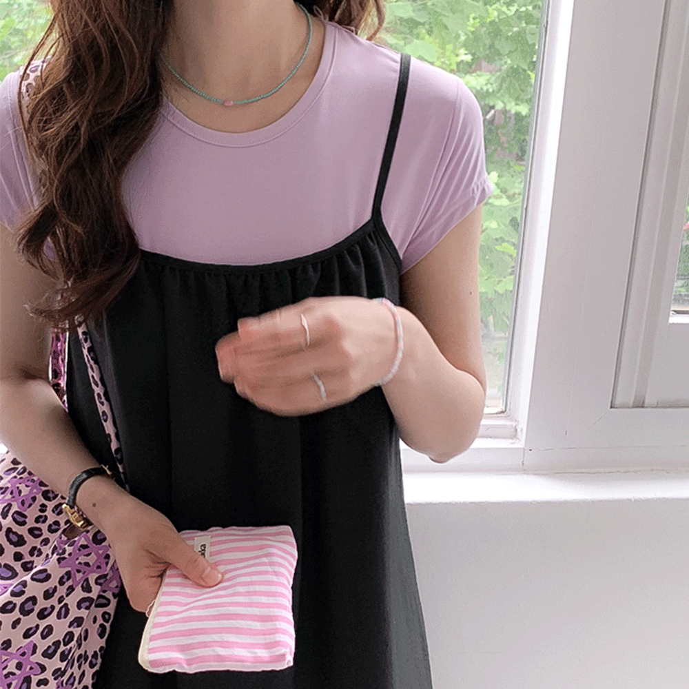 <FONT color=#5a3954>MADE LIN</font> Odea Askin Cool Summer Cap Sleeve Short T-shirts <FONT color=#d8a4a4>[Scratch Sale]</font>