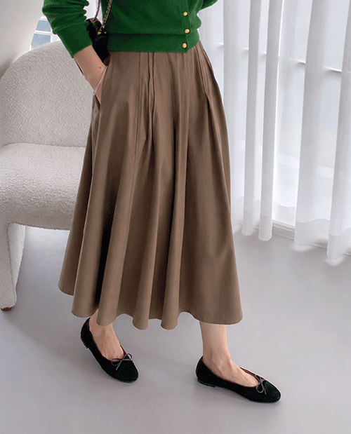 [Comfortable Elastic Waist] Er-A Pintuck Aline Skirt [Size: F (55~66.5)]