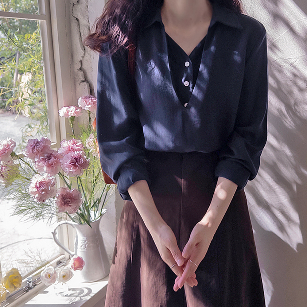 Shudemian layered button point flexible Tencel Blouse [size:F(55~66)]
