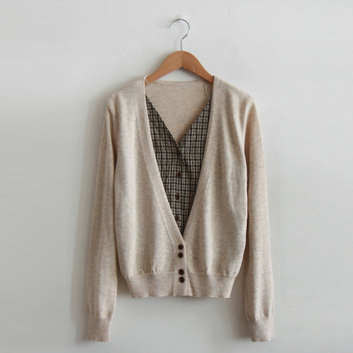 [Special Sale 30% ★ Limited Quantity] Autumn Haven Check Layered Scarf Set Cardigan [Size: F (55~66)]