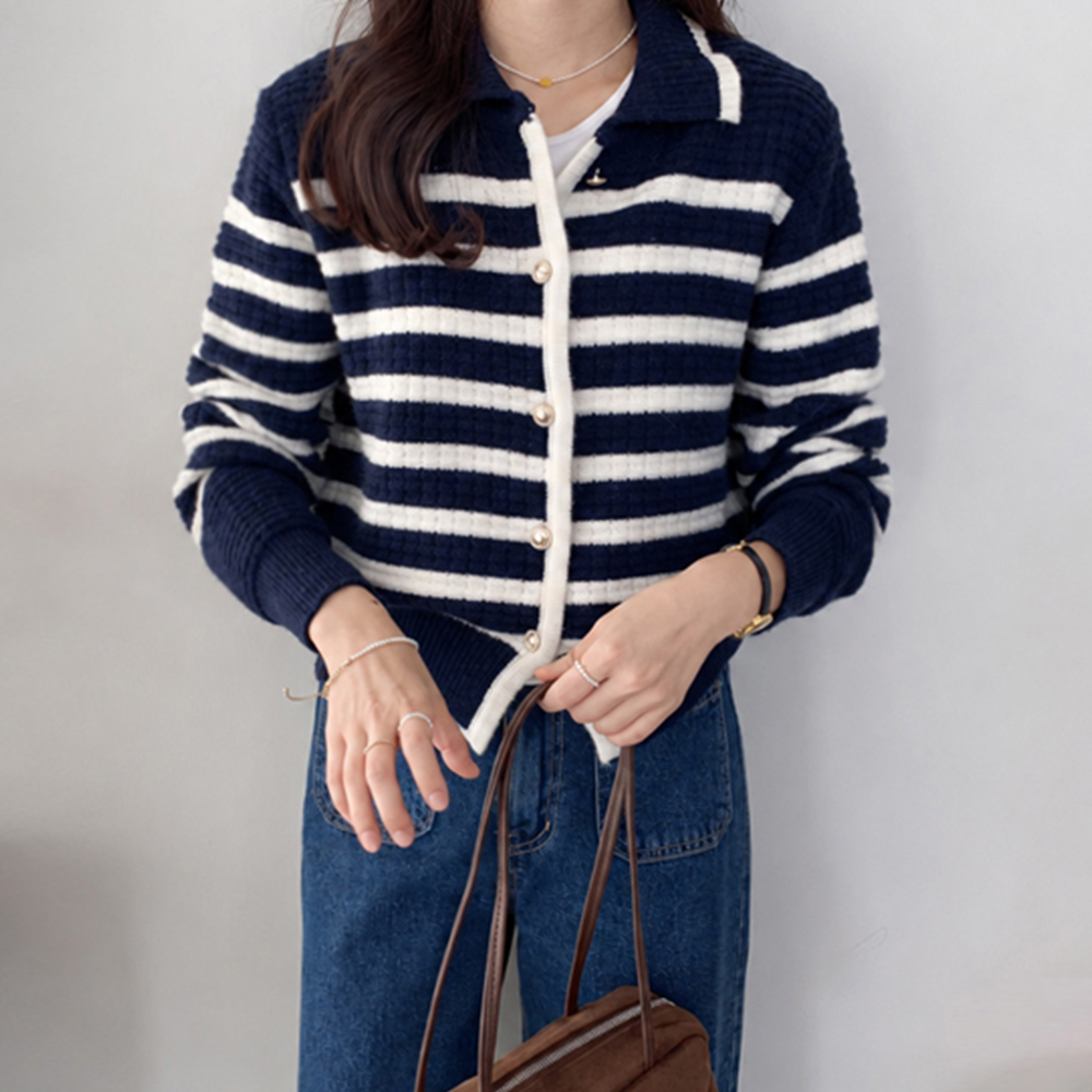 Chloe Marine Kara Stripe color combination Cardigan [size:F(55~66.5)]