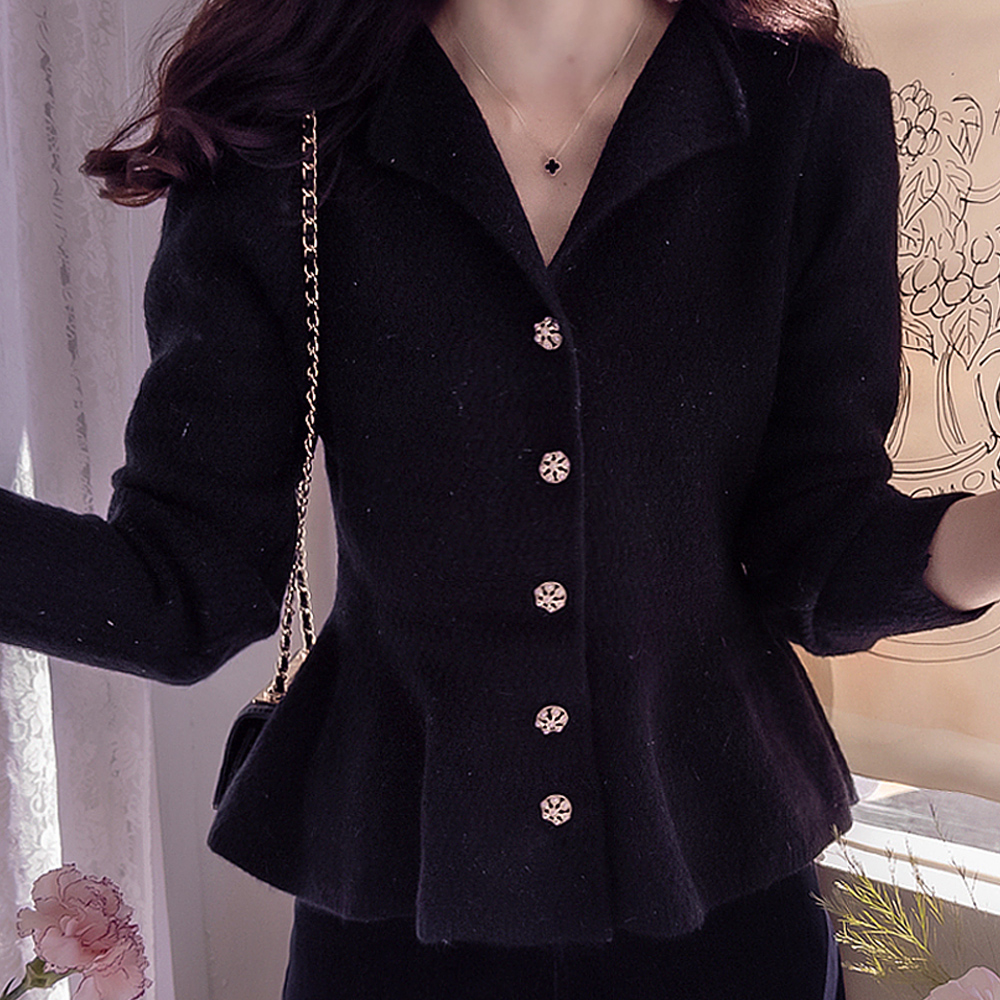 Fraise Wavy Line Pearl Button Lovely Thick Cardigan [size:F(55~66)]