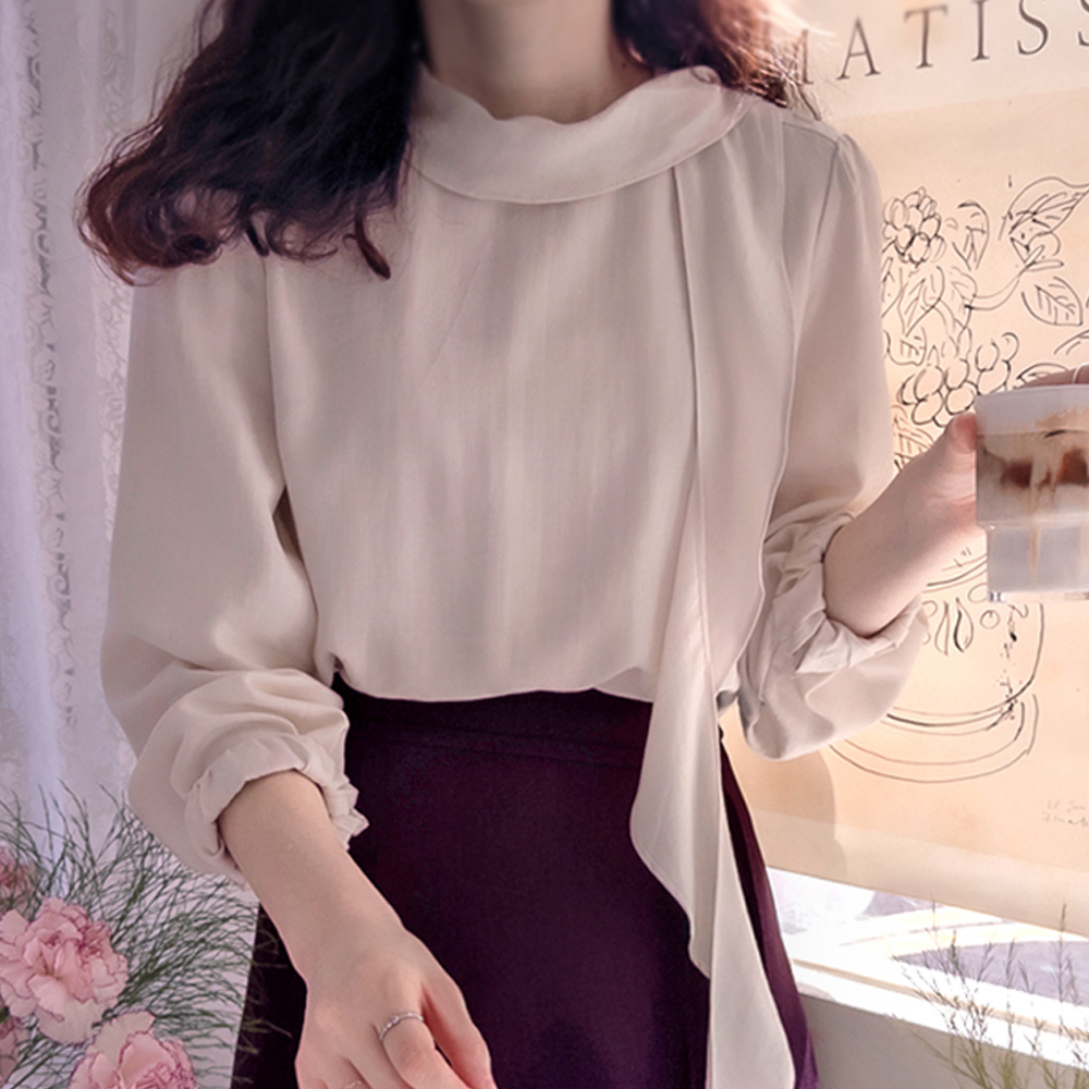 Roniz Scarf Collar Autumn Tencel Lovely Blouse [size:F(55~66)]