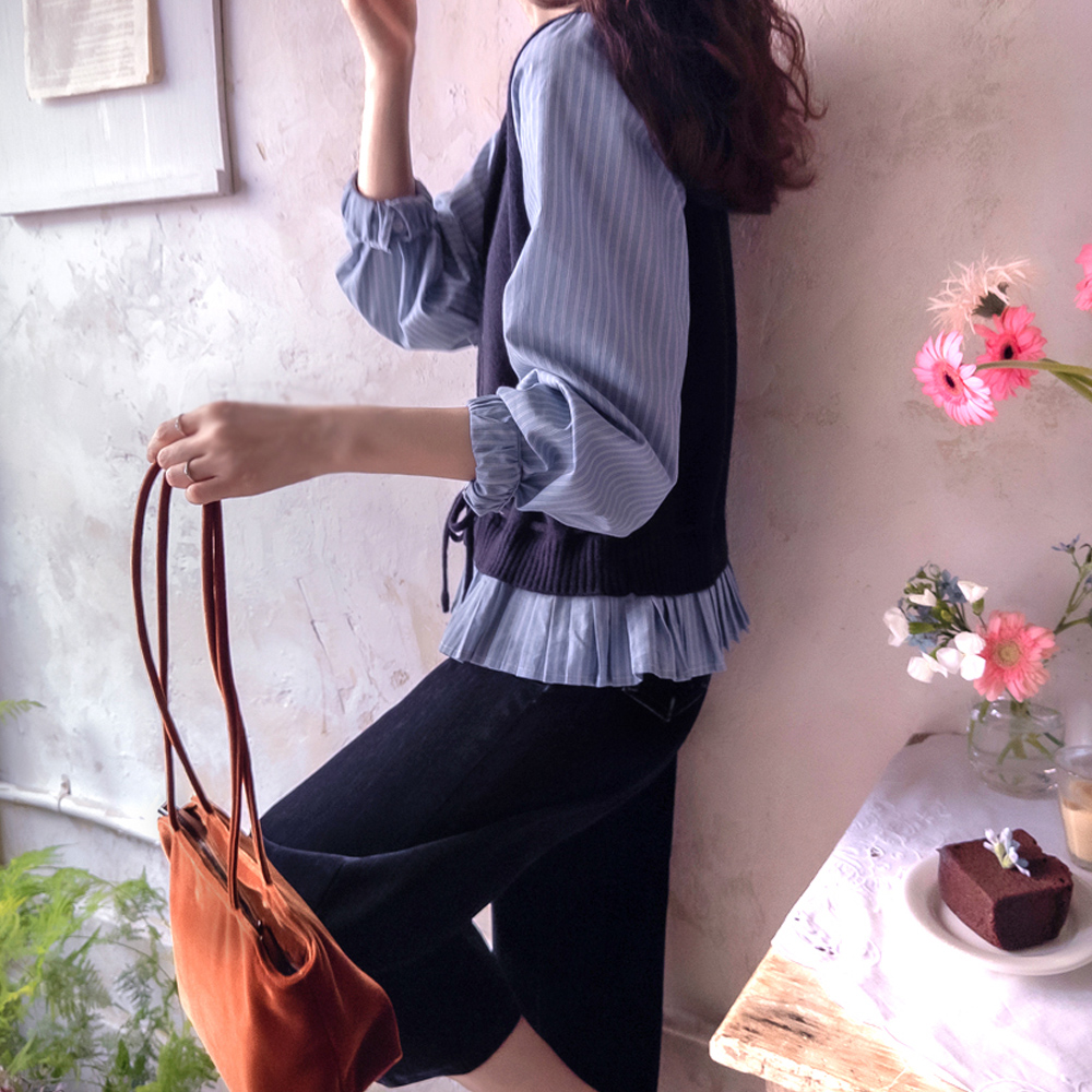 Ancrunchy Shirt Layered Sensibility Soft Knit Cardigan [size:F(55~66)]