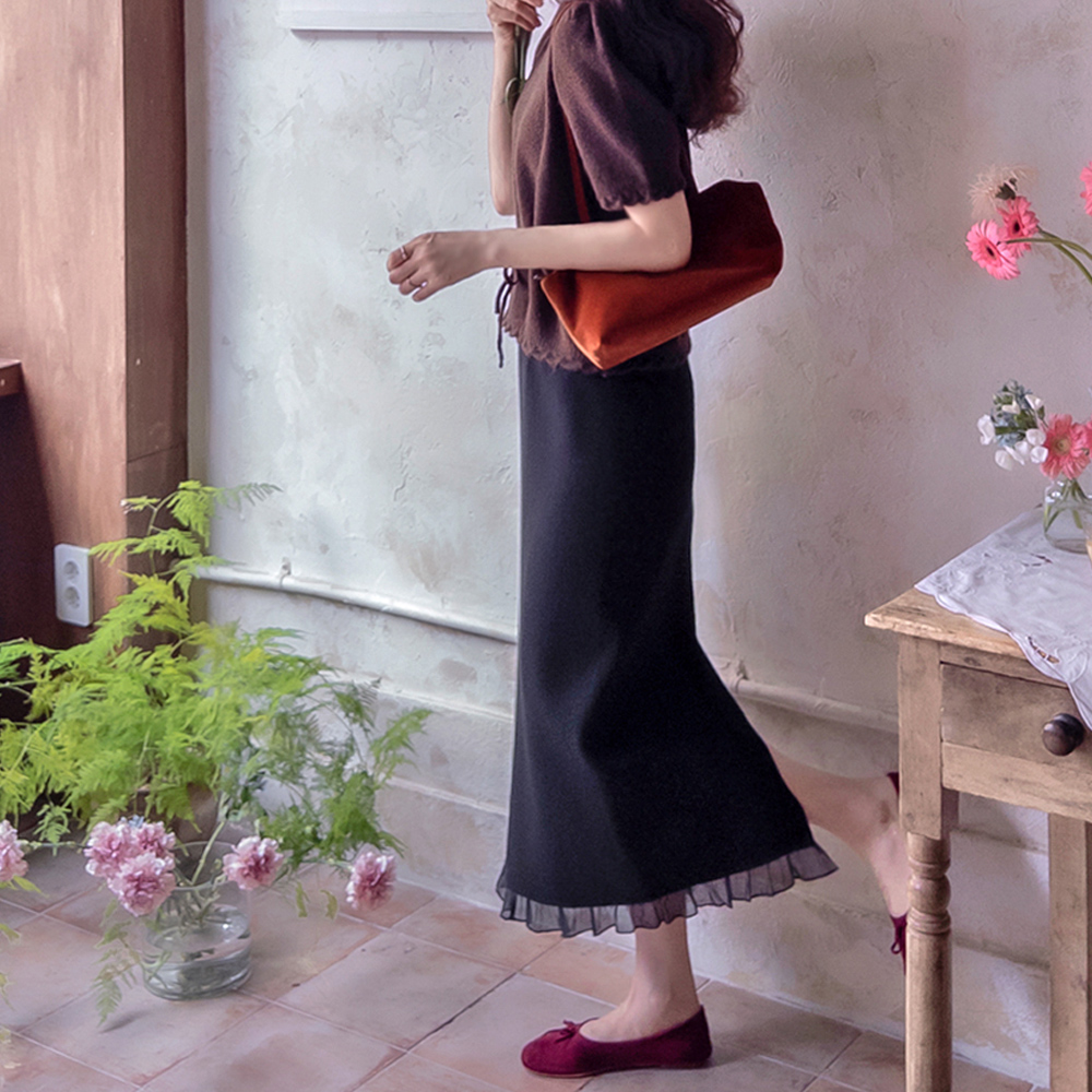 Julianne Hem Shirred Soft Stretch Flexible Knit Skirt [size:F(55~66)]