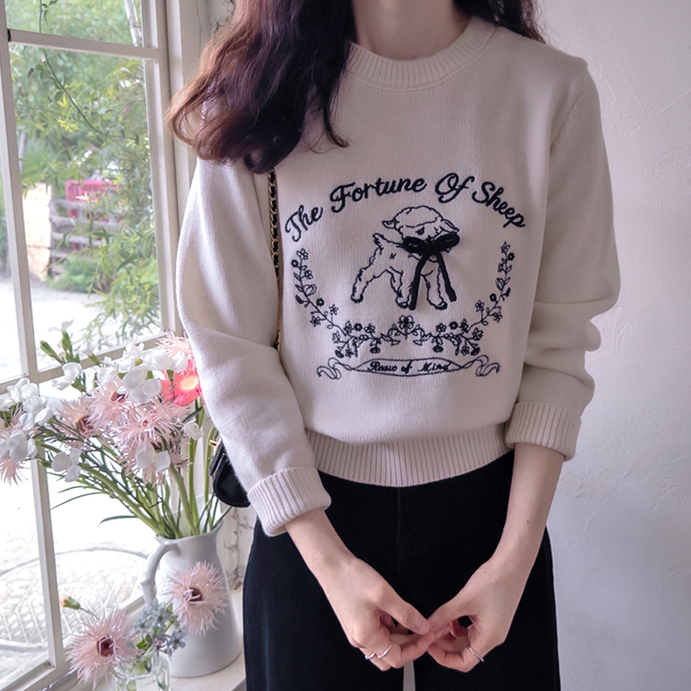 Cute Autumn Animal Detailed Embroidery Soft Stretch Knit [size:F(55~66)]