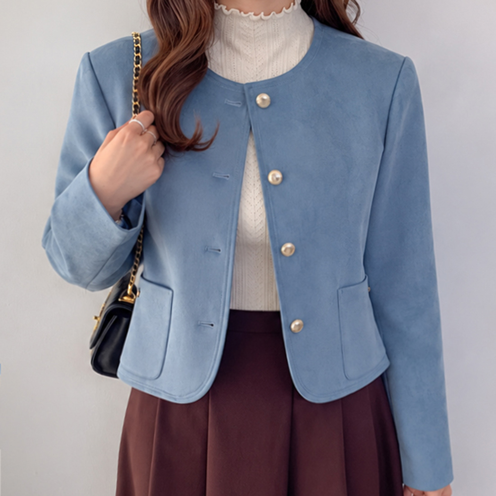MADE LIN Veniar Suede Gorgeous Button Round Jacket [size:F(55~66)]