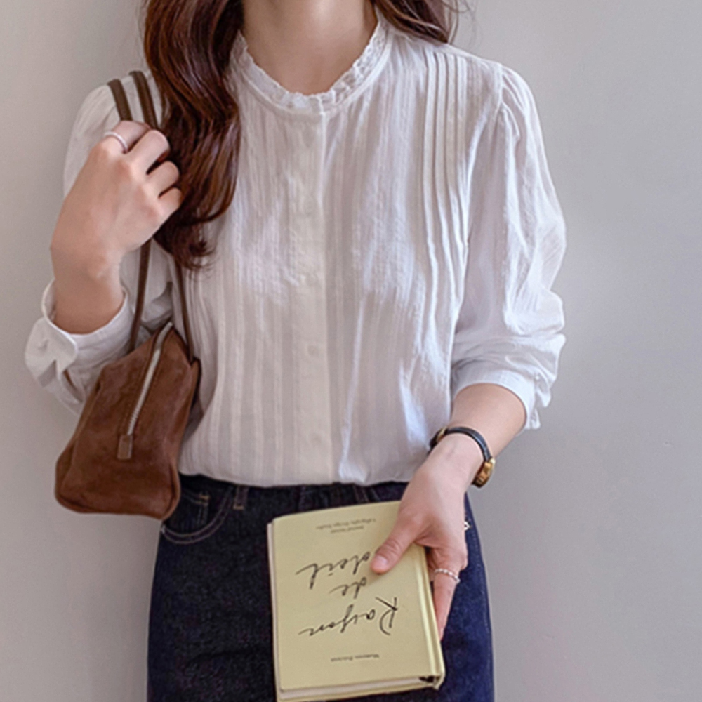 [Versatile Styling Item] Rosalie Daily Race Kara Pintuck Blouse [size:F(55~66)]