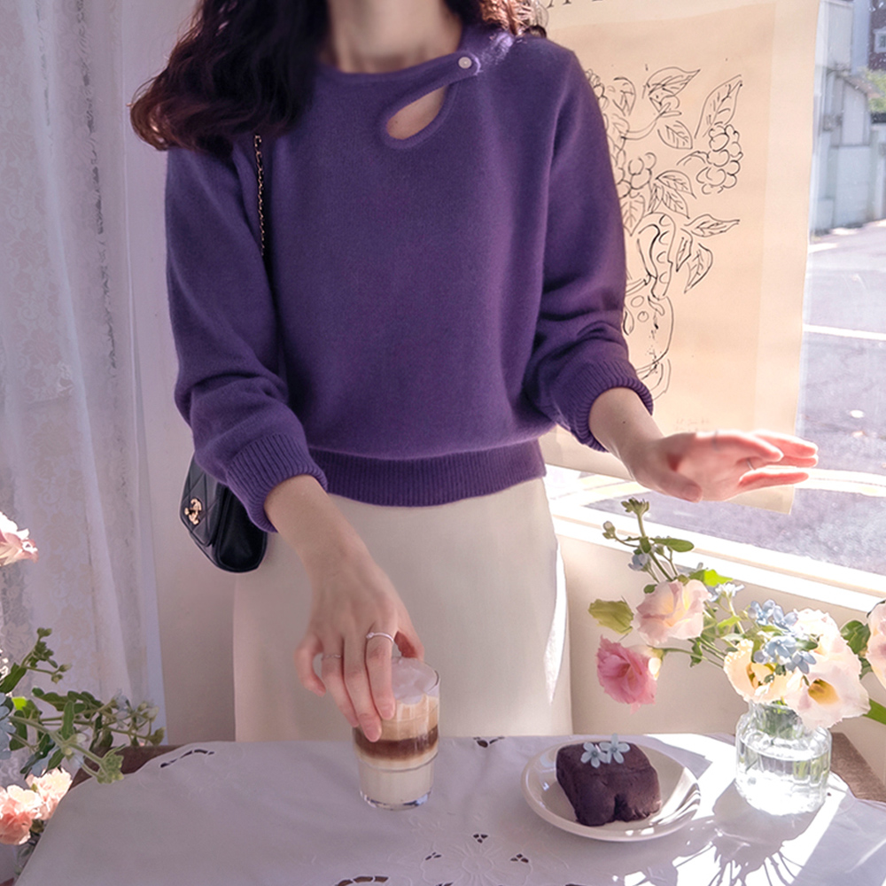 Marceau Cashmere Wool Lovely Button Neck Fluffy Knit [size:F(55~66)]