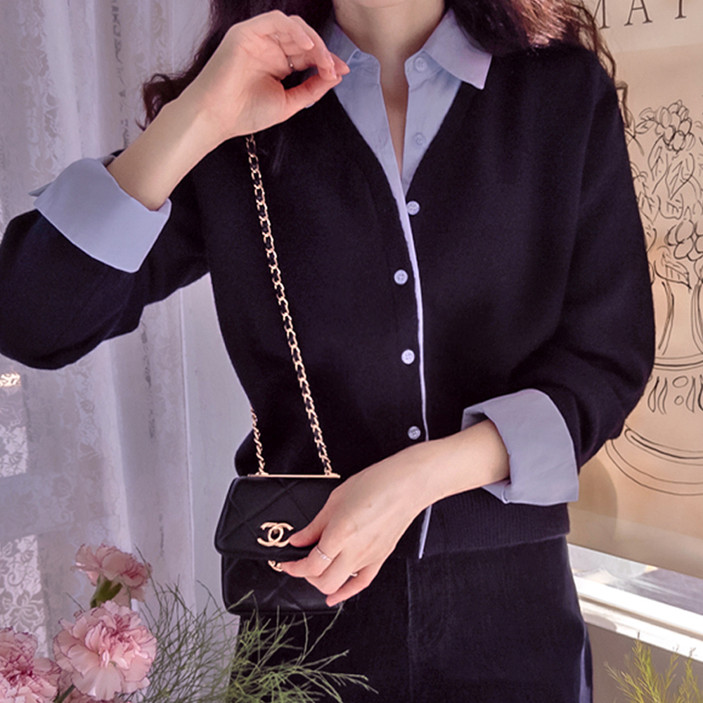 Eludi Color Block Layered Shirt Key Point Cardigan [size:F(55~66)]