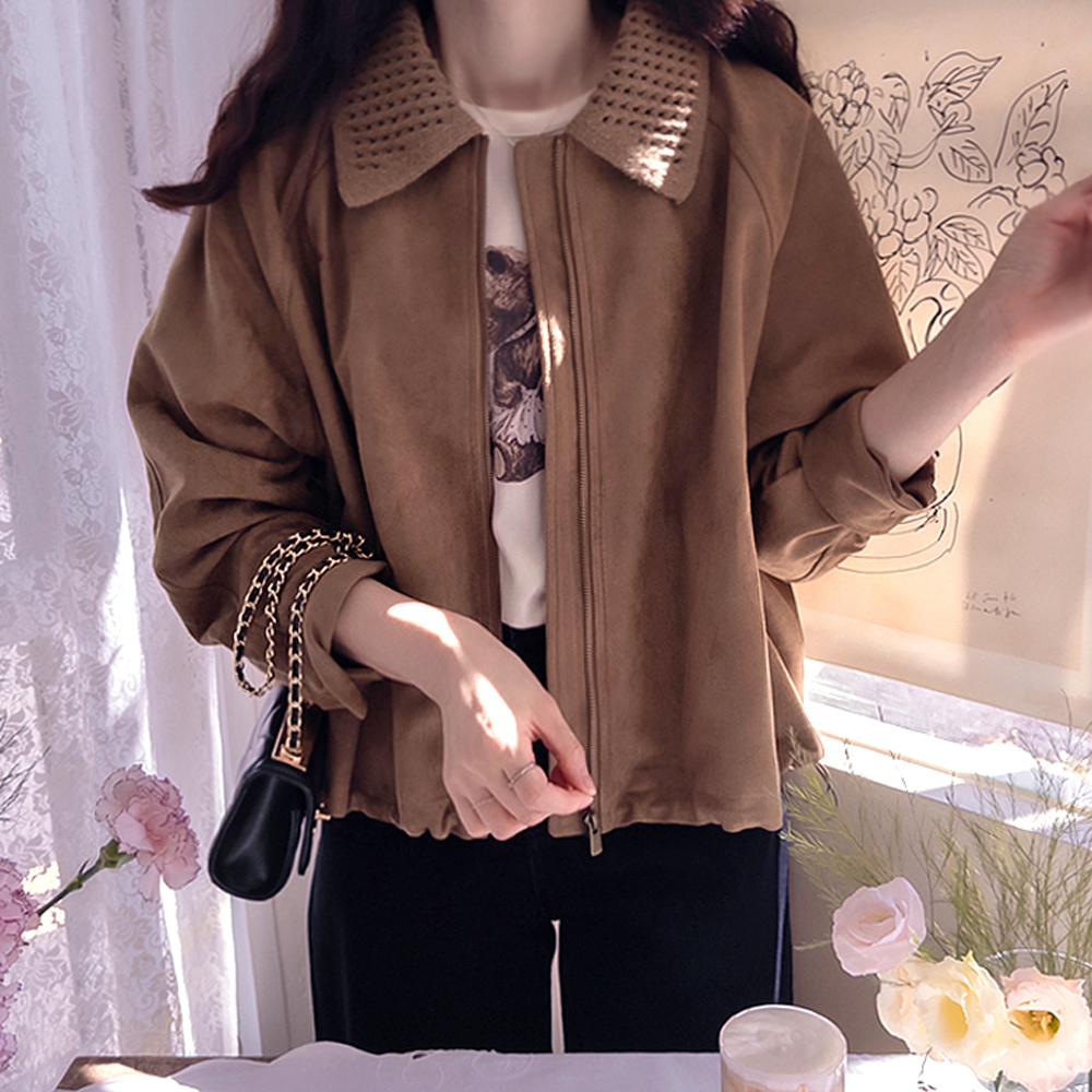 New McCarthy Waffle Knit Collar Suede Cute Jacket [size:F(55~66)]