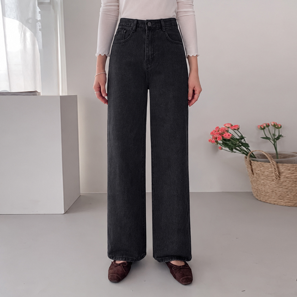 Lina Wide Straight Raw Denim Pants (Short, Basic, Long) [size: S, M, L, XL, 2XL]